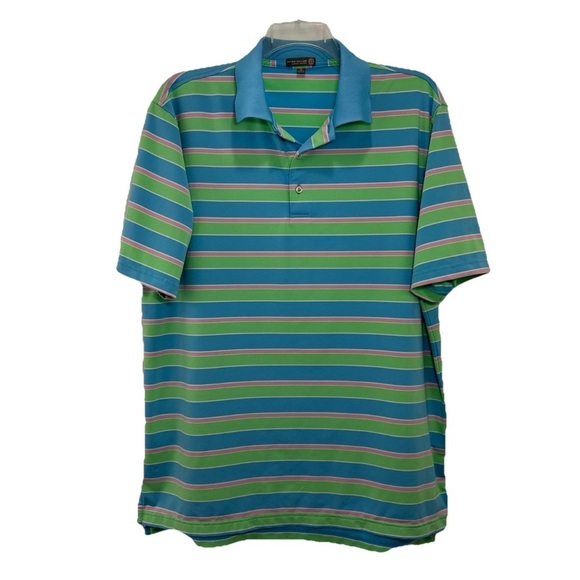 Peter Millar Other - Peter Millar Summer Comfort Polo Shirt Men’s XL Short Sleeve Blue Green Striped